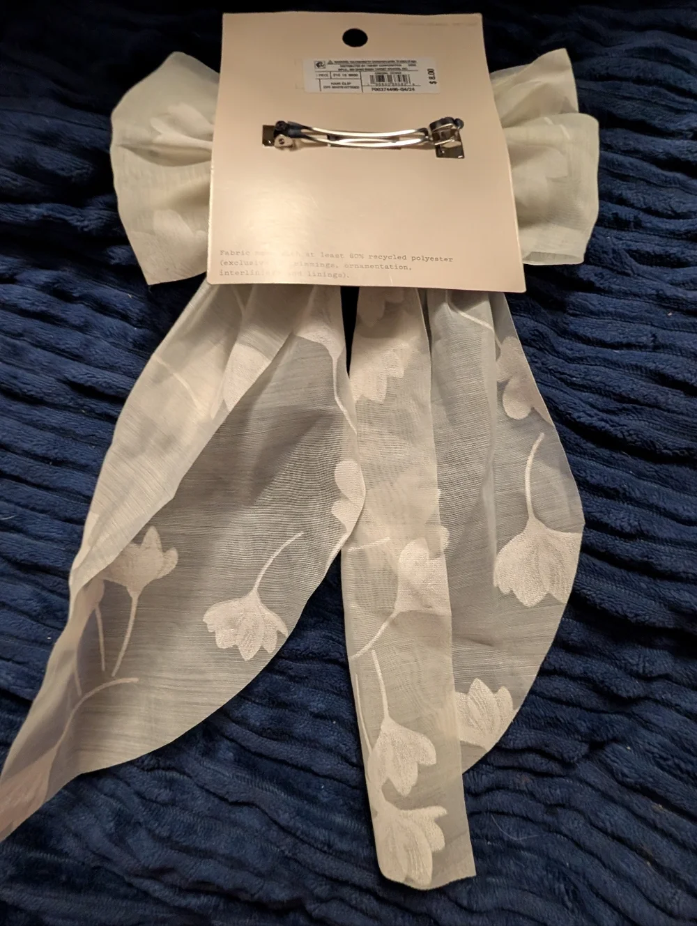 🦋 A New Day Sheer Ivory Floral Bow Hair Clip